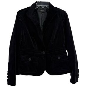Talbots Petites Womens Jacket Size 10P Black Velvet Lined One-Button Front